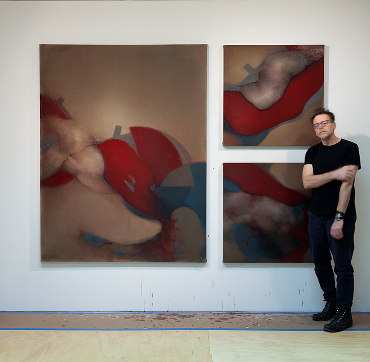 David Mellen with the oil painting Elephant, DSM Studio